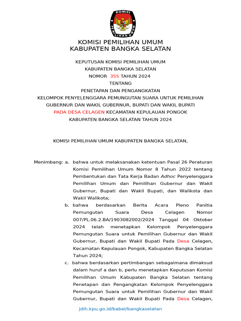 Penetapan Penyelenggara Suara 2024 | PDF