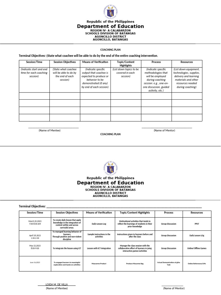 Coaching Plan Pdf Mentorship Learning
