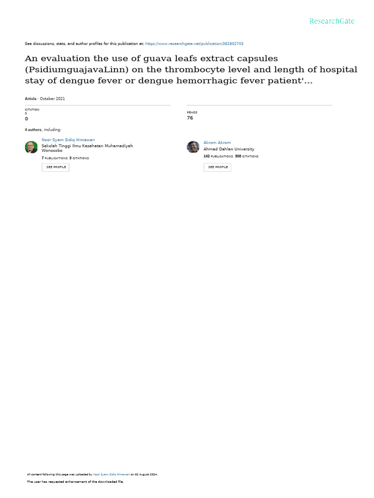 Guava Leaf Extract for Dengue Treatment Evaluation | PDF | Medical ...
