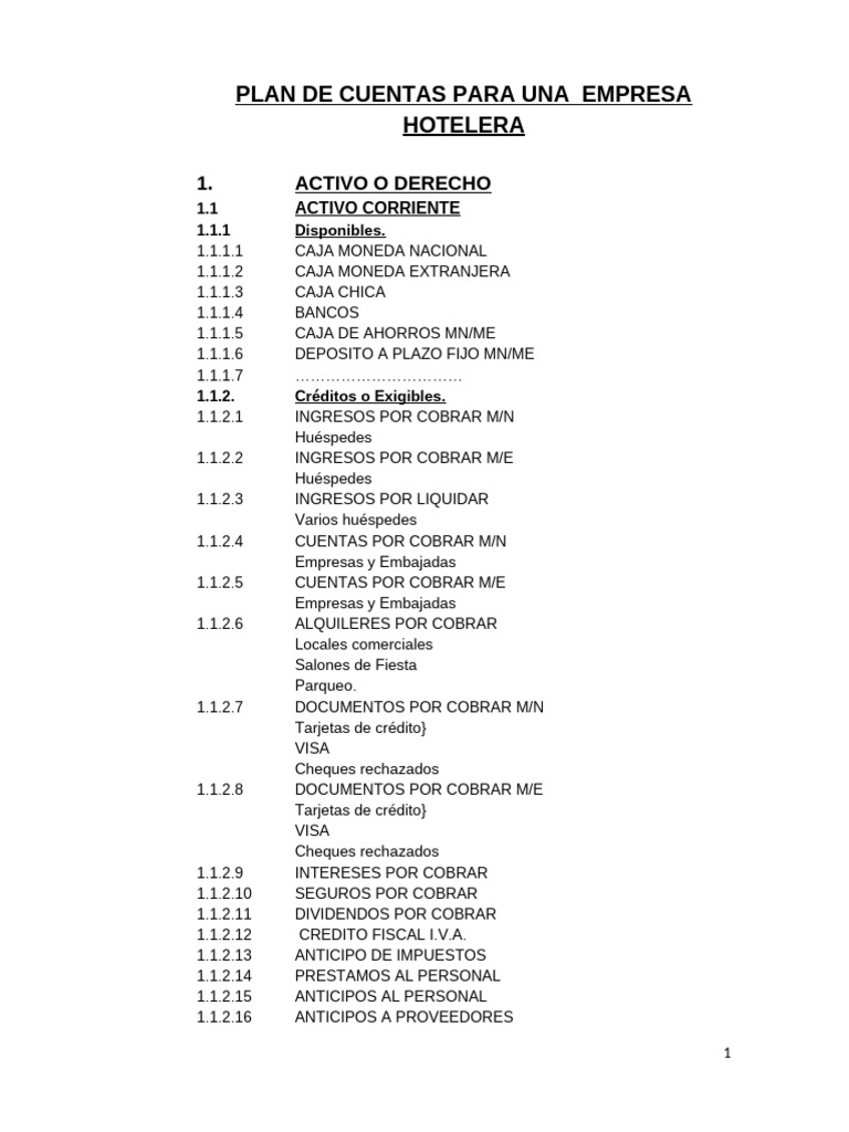 Plan de Cuentas para Hoteles | PDF | Inflación | Bancos