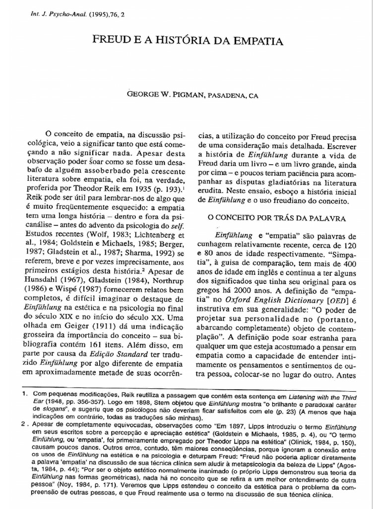 PIGMAN, George W. - Freud e A História Da Empatia | PDF