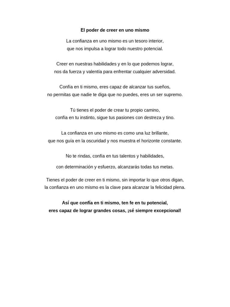 El Poder de Creer en Uno Mismo | PDF | Crecimiento personal y ...
