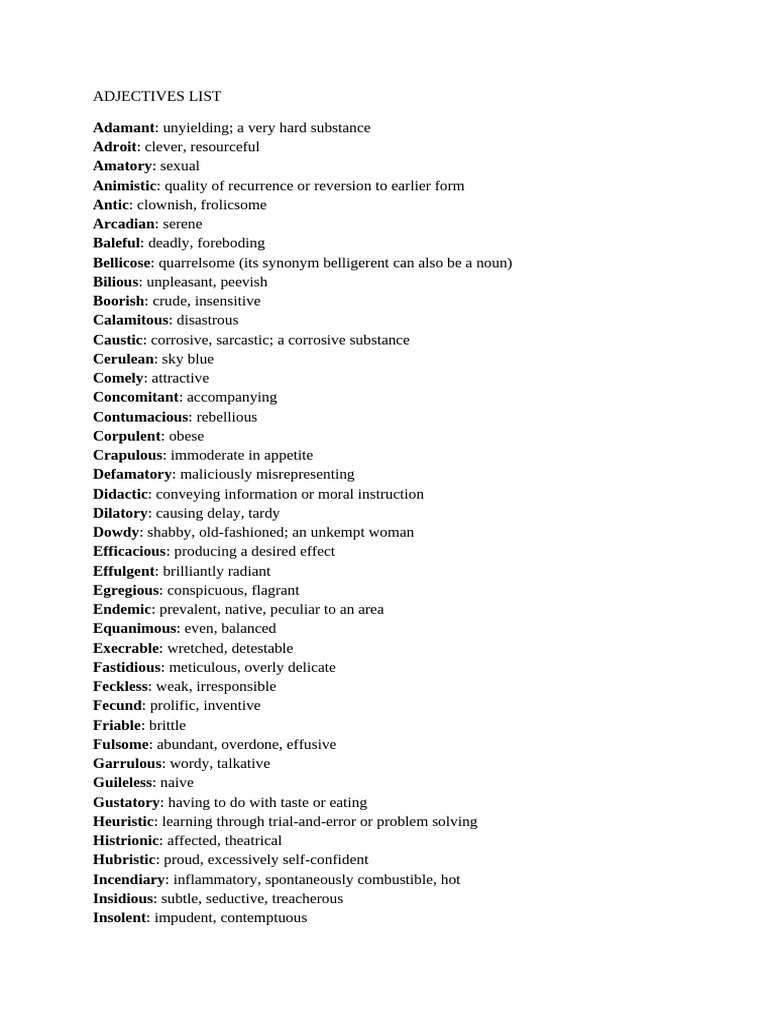 Adjectives List | PDF