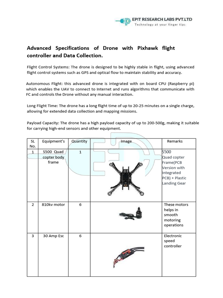 Advanced Drone Specs with Pixhawk Controller | PDF | Unmanned Aerial ...