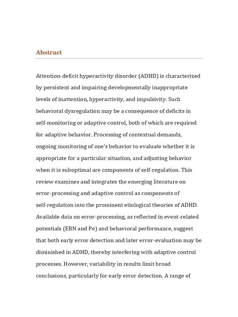 Error Processing and Self-Regulation in ADHD | PDF | Attention Deficit ...