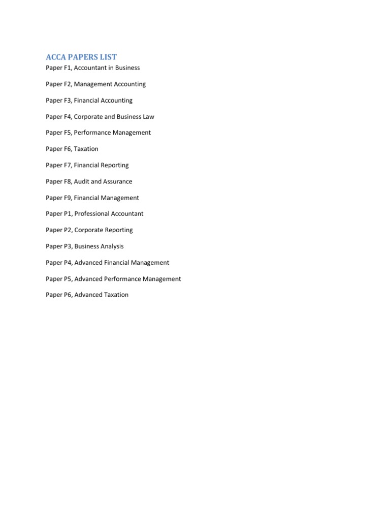 ACCA Exam Papers Overview | PDF