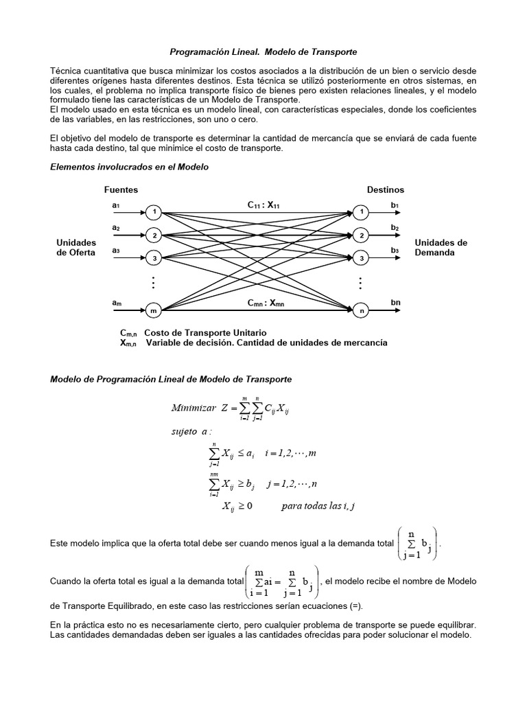 Modelo de Transporte en Programación Lineal | PDF | Matemáticas ...