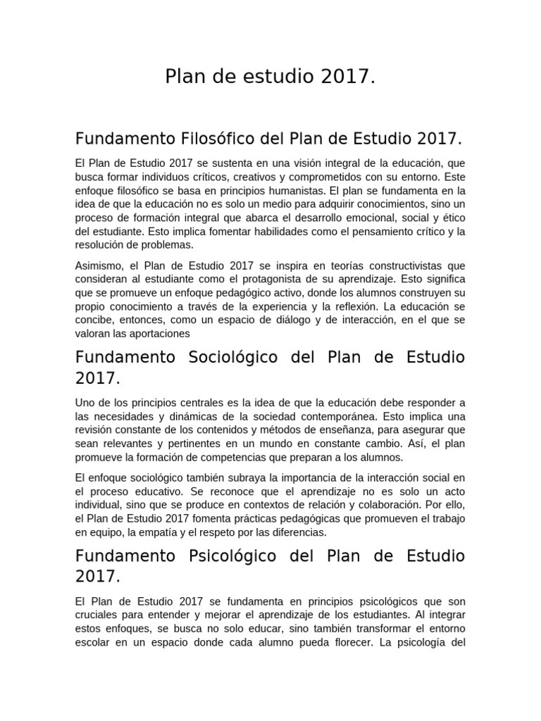 Plan de Estudio 2017 | PDF | Aprendizaje | Pedagogía