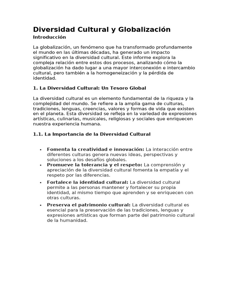 Diversidad Cultural y Globalización | PDF | Globalización | Sociedad