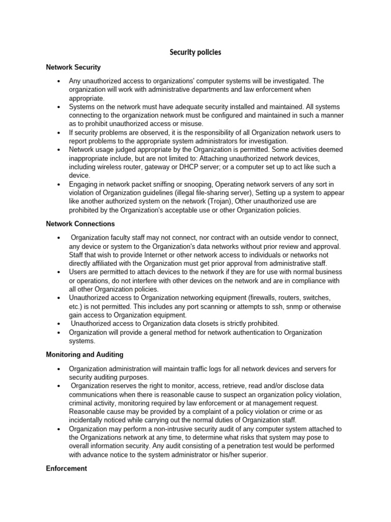 Comprehensive Network Security Policies | PDF | Computer Network | Security