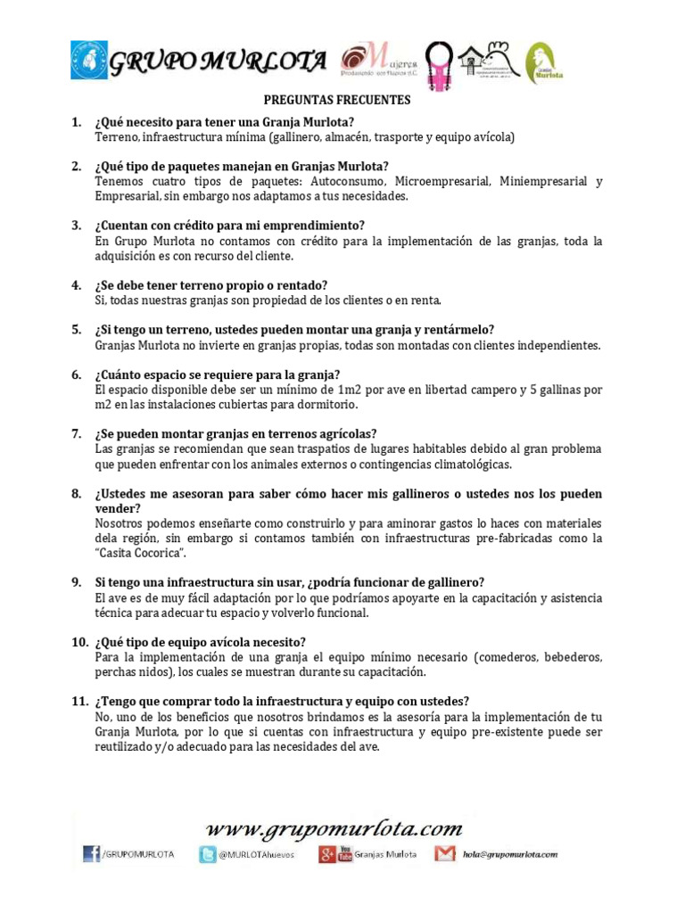 Preguntas Frecuentes sobre Granjas Murlota | PDF | Granjas | Aves