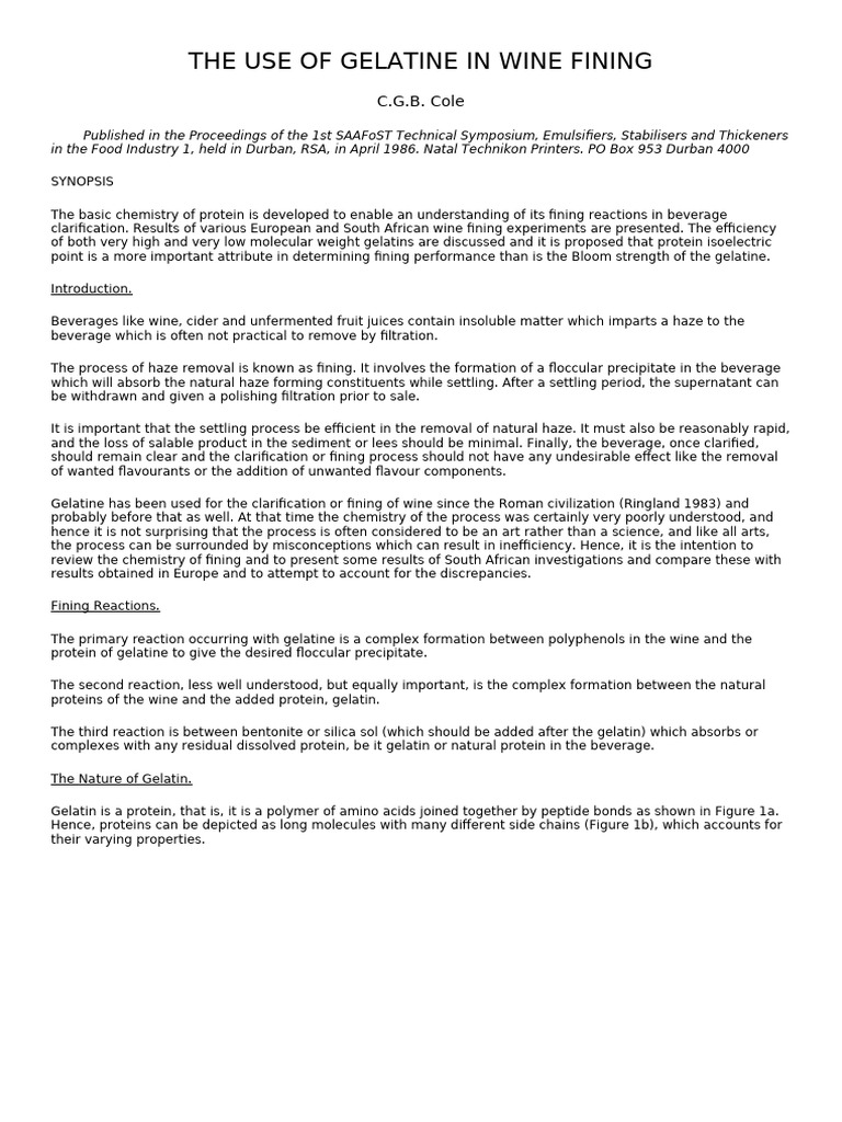 The Use of Gelatine in Wine Fining | PDF | Ion | Phenolic Content In Wine