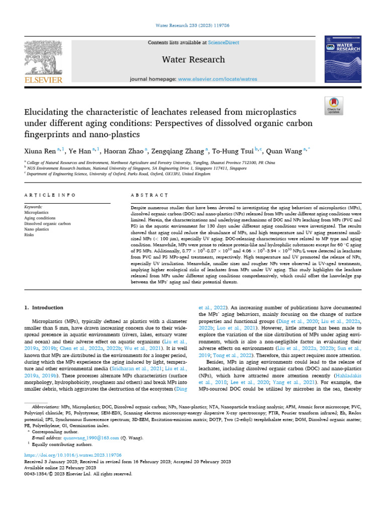 Microplastics Leachate Under Aging Conditions | PDF | Nanoparticle ...
