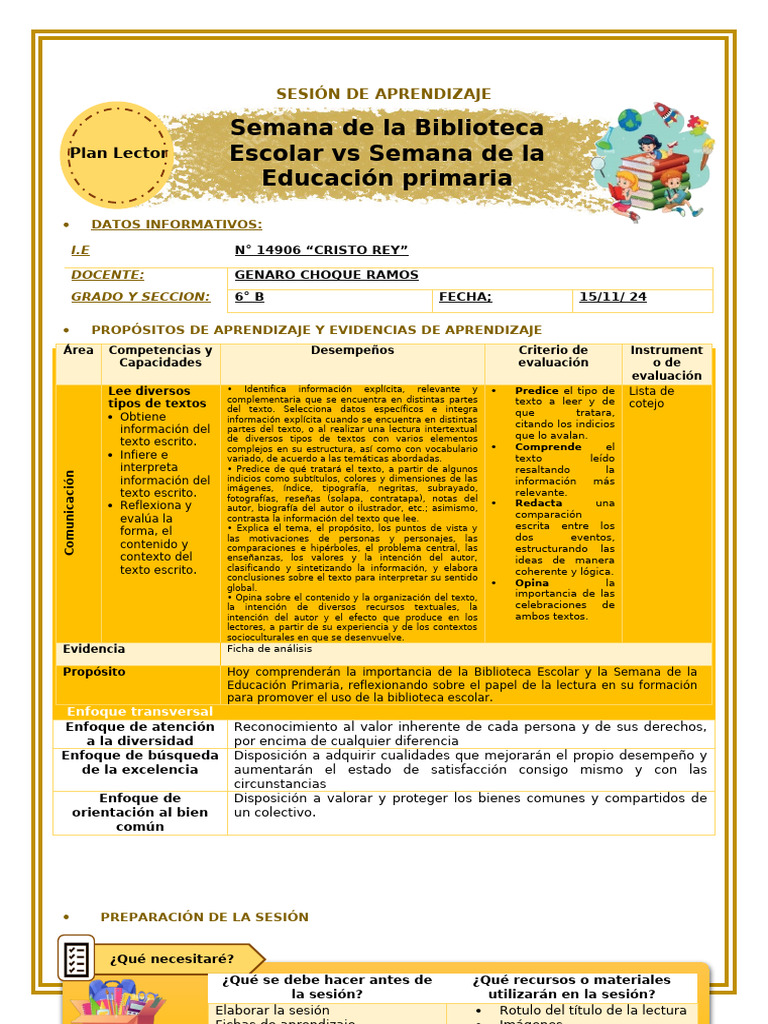 PLAN LECTOR Semana de La Biblioteca Escolar Vs Semana de La Educación ...
