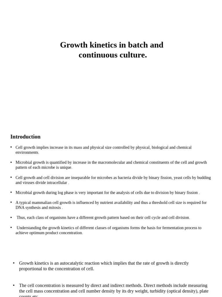 C. Kinetics of Growth in Batch and Continueous Culture | PDF ...