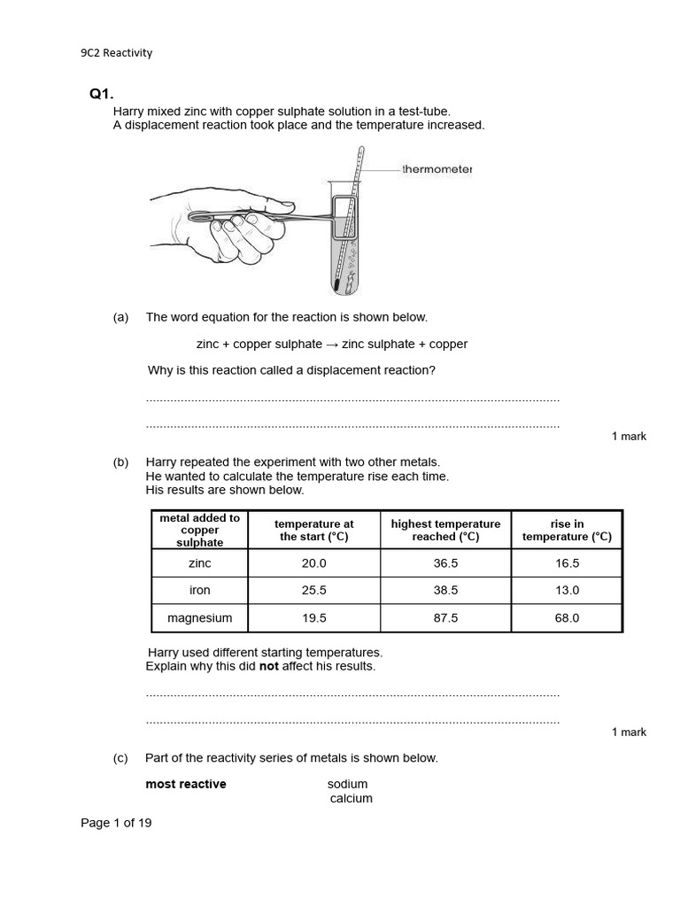 9C2 Reactivity Practice Questions and MS | PDF | Atoms | Ion