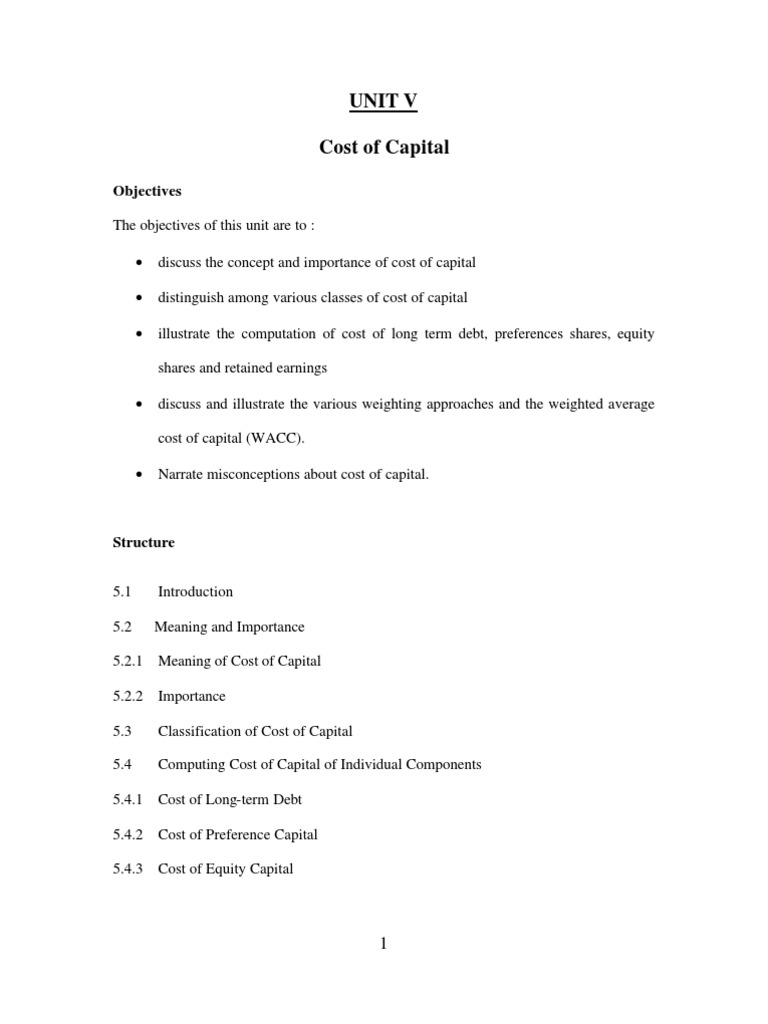Unit 1 | PDF | Cost Of Capital | Beta (Finance)