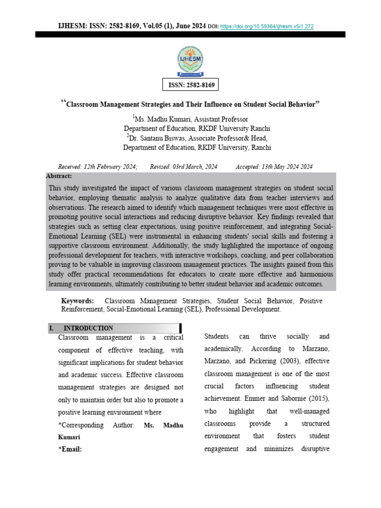 Classroom Management's Impact on Student Behavior | PDF | Classroom ...