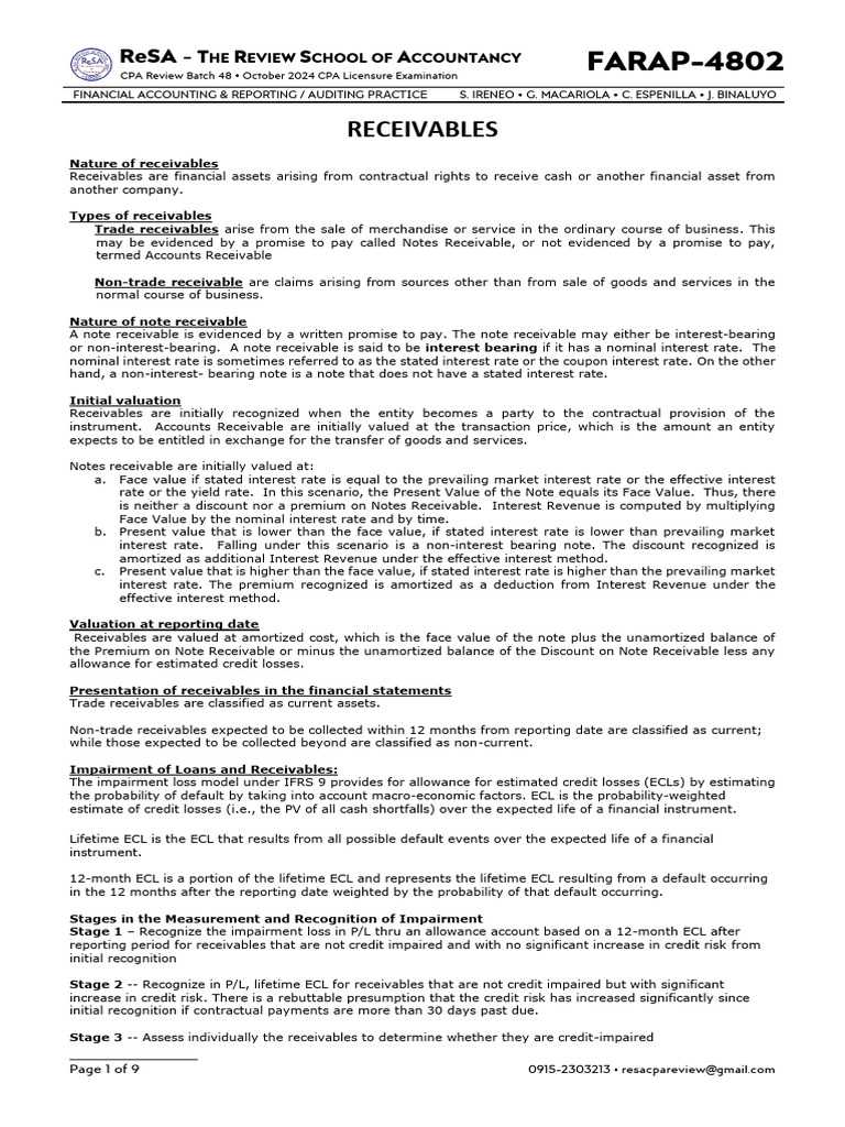 Understanding Receivables in Accounting | PDF | Interest | Bad Debt