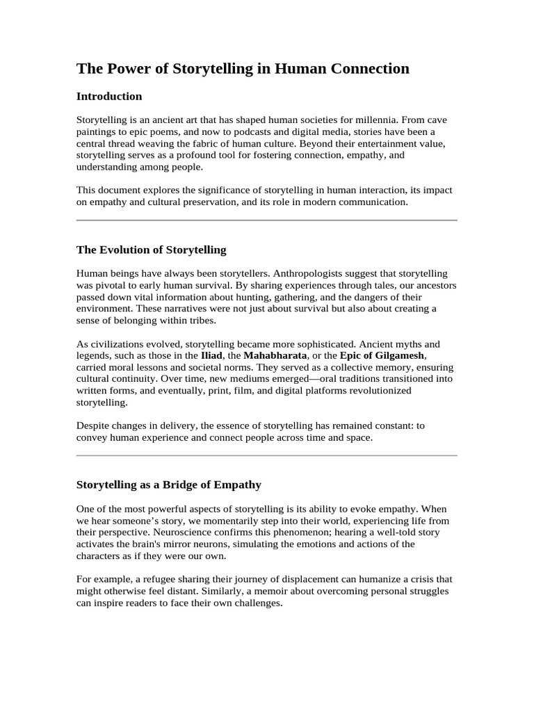 The Power of Storytelling in Human Connection | PDF | Storytelling ...