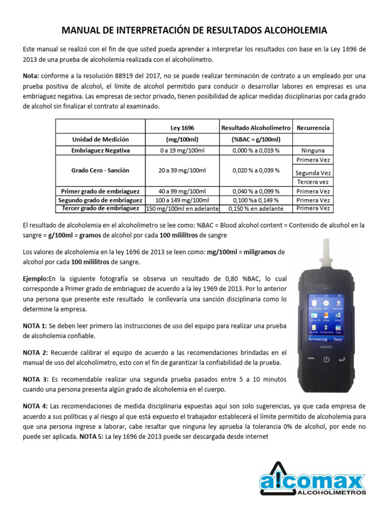 Manual de Uso Alcoholimetro Alc8801 Alcomax | PDF | Contraseña ...