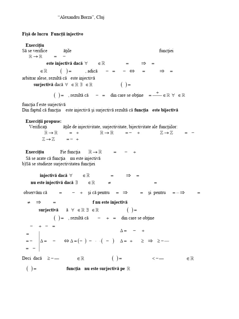 Fisa de Lucru Functii Injective Surjective Bijective Exercitii | PDF