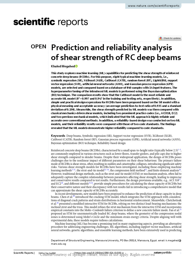 Prediction and Reliability Analysis of Shear Stren | PDF | Machine ...
