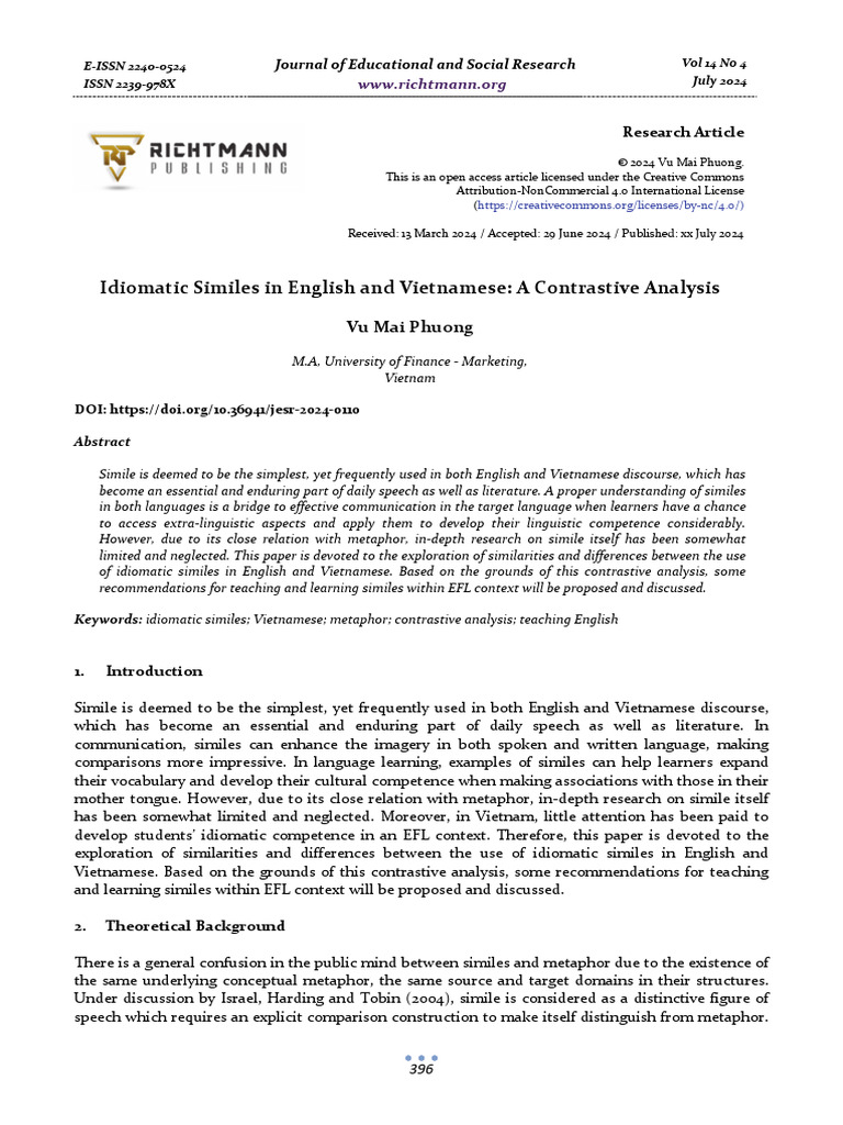 Contrastive Analysis of Similes in English and Vietnamese | PDF ...