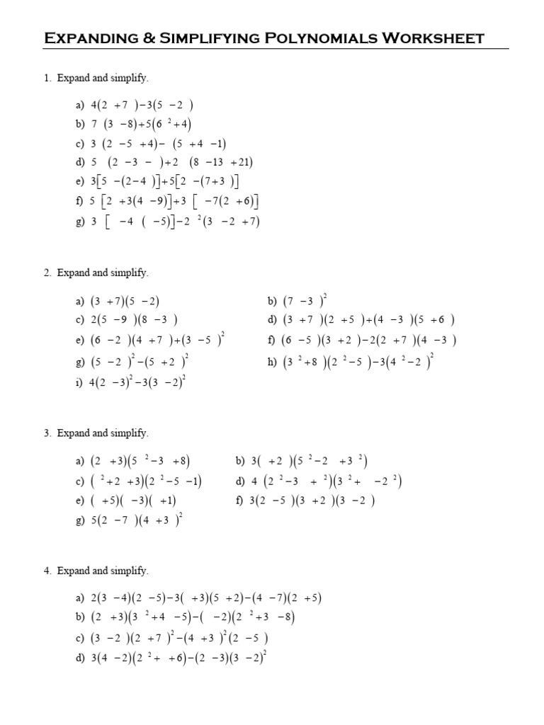 11 - Expanding and Simplifying Polynomials Worksheet | PDF