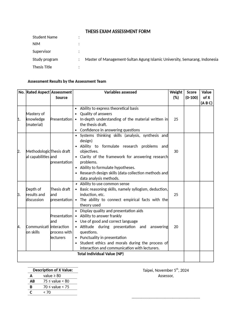Thesis Exam Assessment Form Pdf Reason Inductive Reasoning