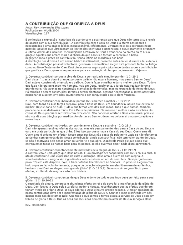 Contribuição Que Glorifica A Deus Pdf Bíblia Amor
