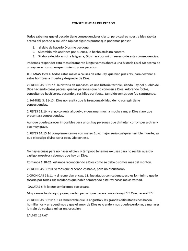 Consecuencias Del Pecado | PDF | Pecado | Creencia religiosa y doctrina
