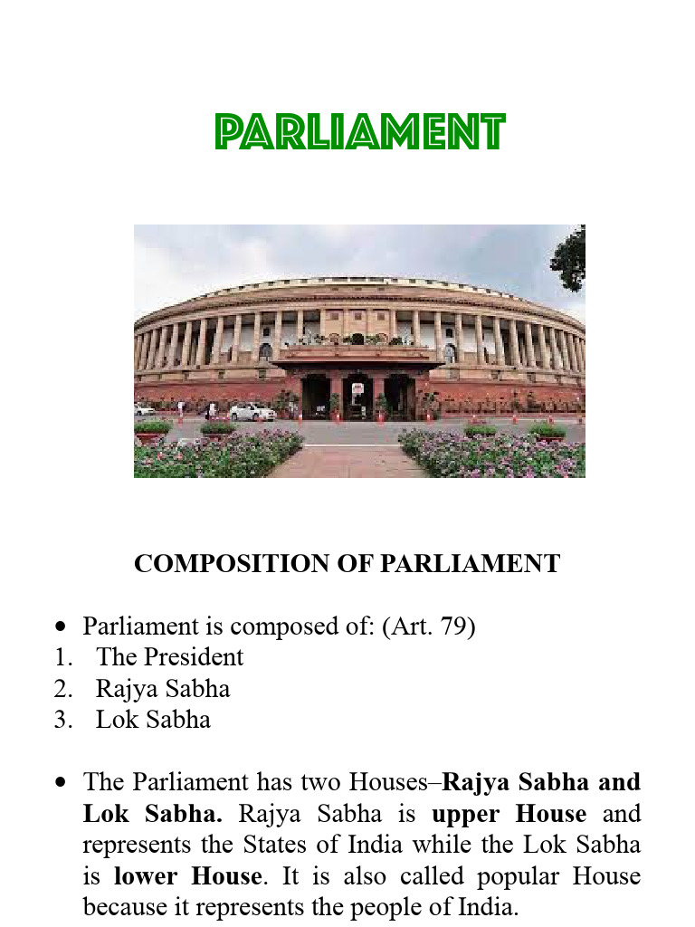 Composition of Indian Parliament | PDF | Political Charters | Government