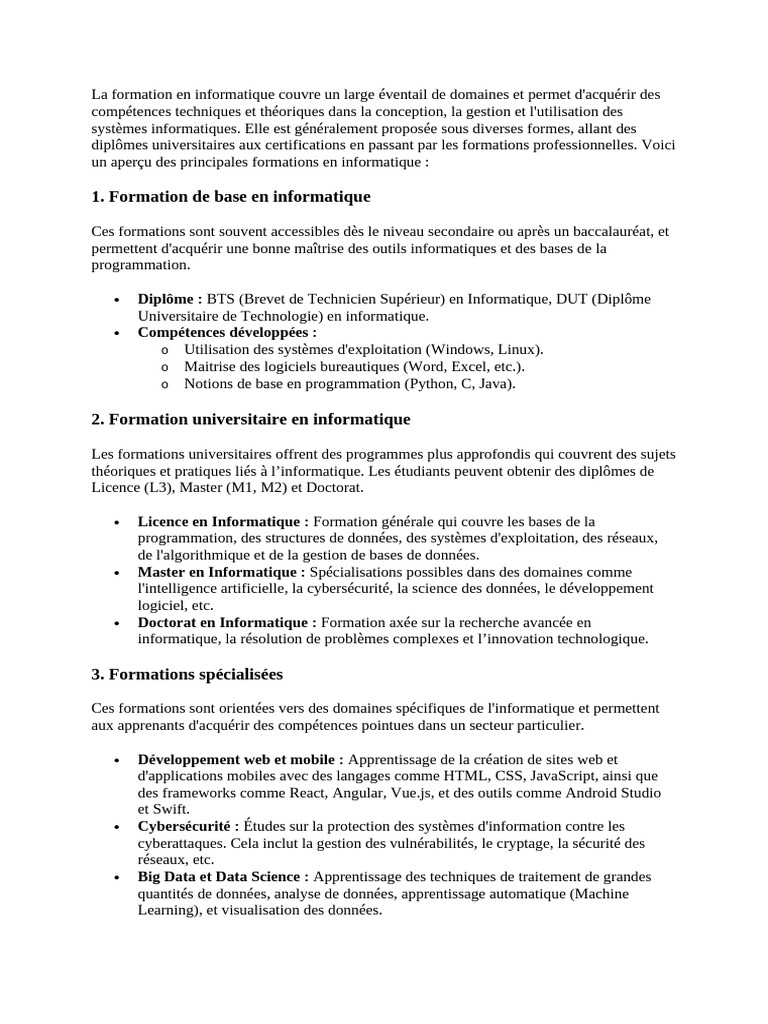Formations en Informatique : Guide Complet | PDF | Informatique ...