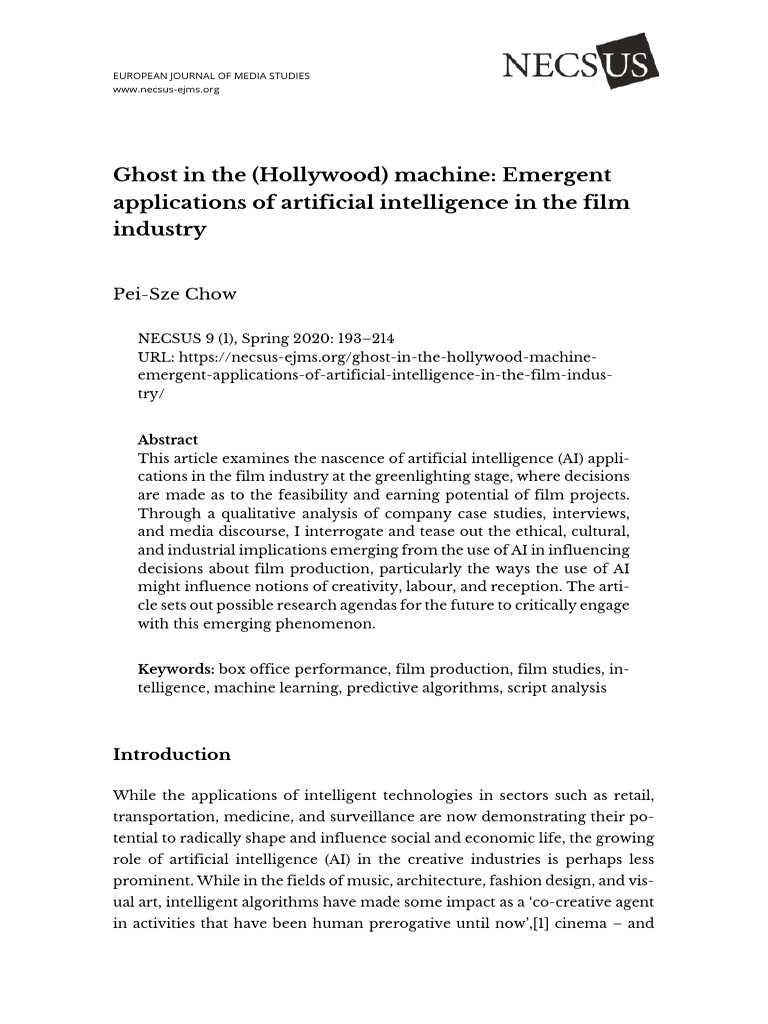 Ghost in the hollywood machine emergent applications of artificial