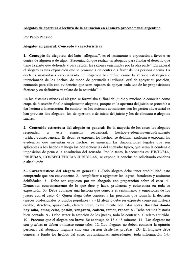 Alegatos de Apertura o Lectura de La Acusación en El Nuevo Proceso ...