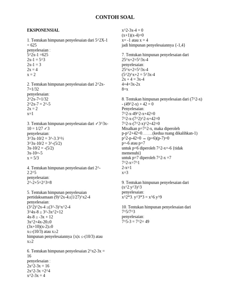 Contoh Soal Eksponen dan Logaritma | PDF | Metode & Bahan Ajar | Sains ...