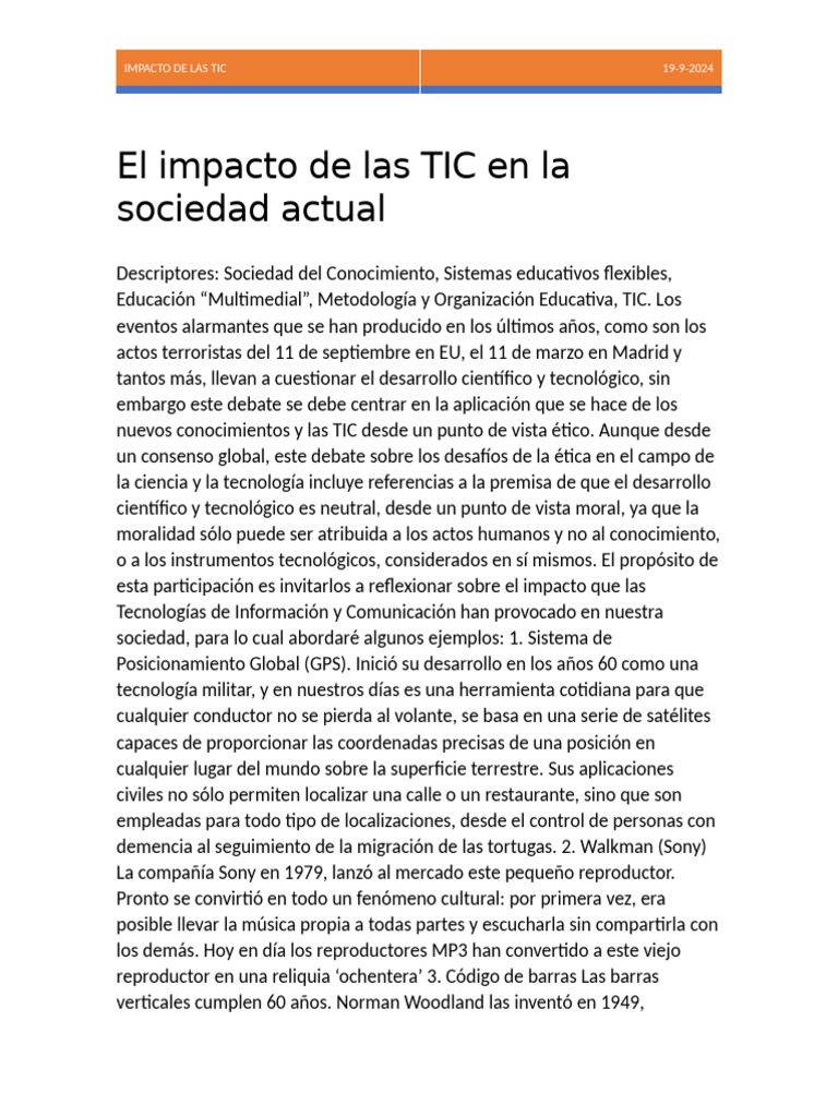 El Impacto de Las TIC en La Sociedad Actual | PDF | Tecnología de ...
