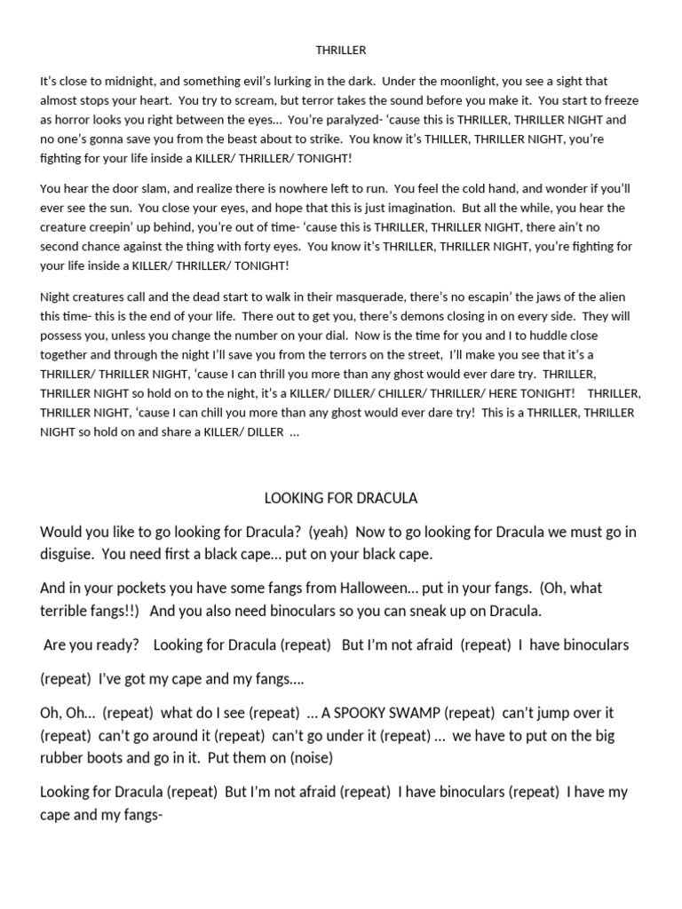 Halloween Song Lyrics Pdf Young Adult