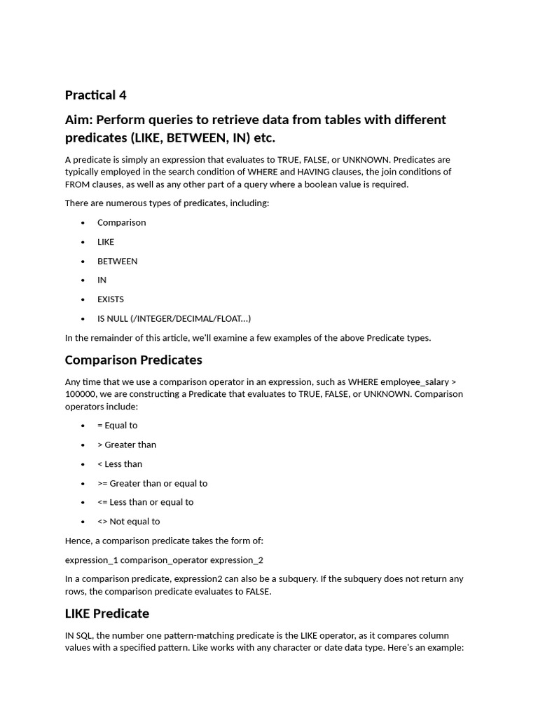PRACTICAL NO-4 Perform Queries To Retrieve Data From Tables With ...