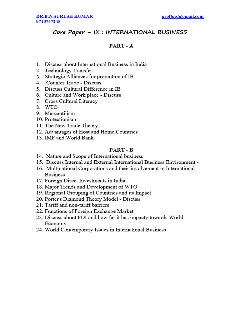 MBA International Business Exam Guide | PDF | Business
