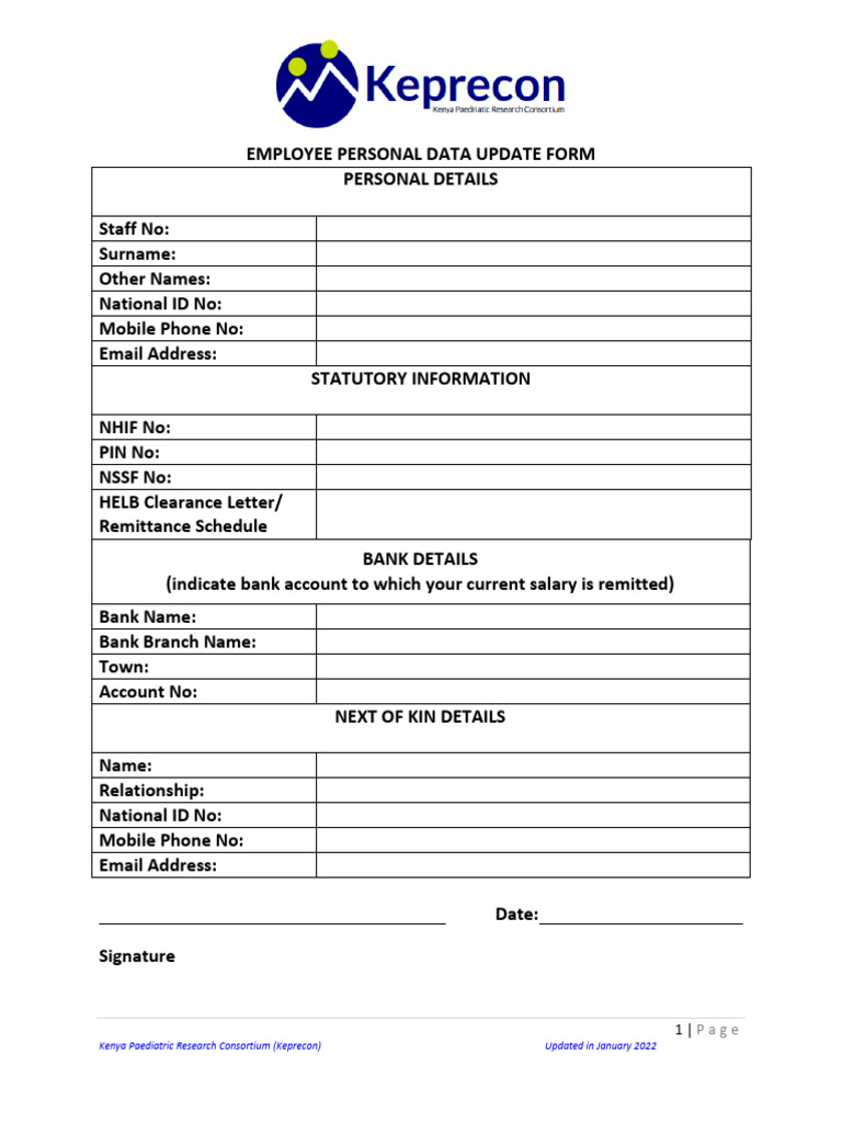 Keprecon Employee Personal Data Update Form | PDF | Finance & Money ...