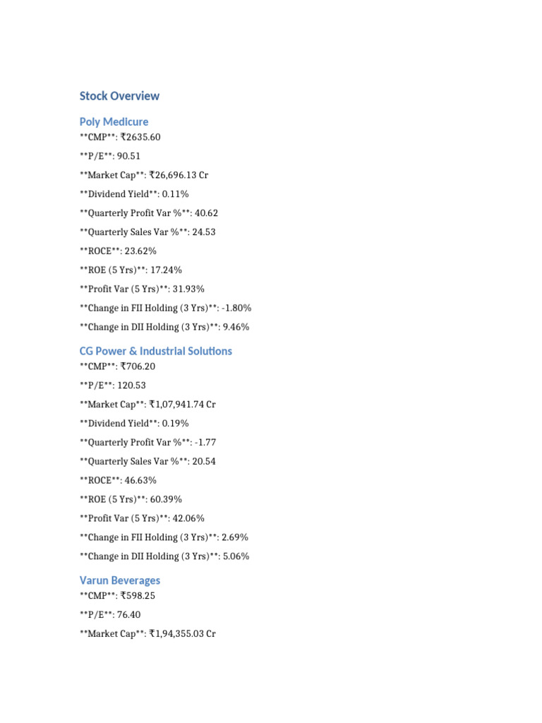 Stock Overview | PDF | Business | Finance & Money Management