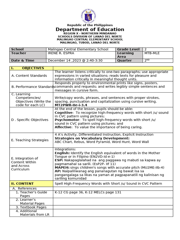 Cot 1-12.14.23 | PDF | Learning | Teachers