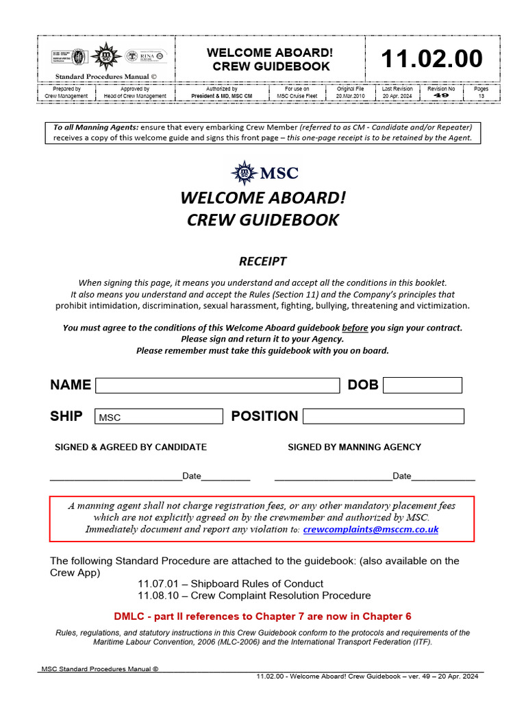 11.02.00 - Welcome Aboard Crew Guide Book 22.04.2024 | PDF | Technology ...