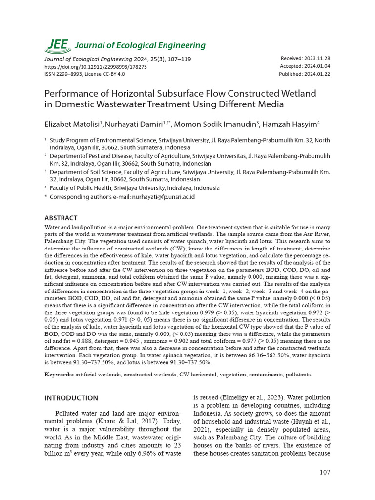 Performance of Horizontal | PDF | Wetland | Earth Sciences