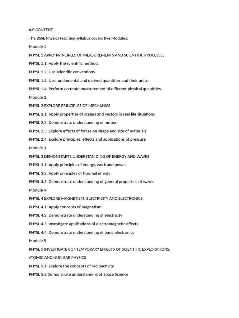 BSSE Physics Teaching Syllabus | PDF