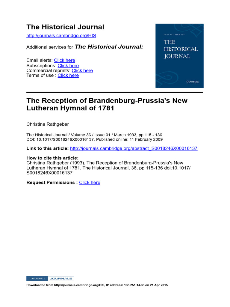The Historical Journal | PDF | Age Of Enlightenment | Hymns