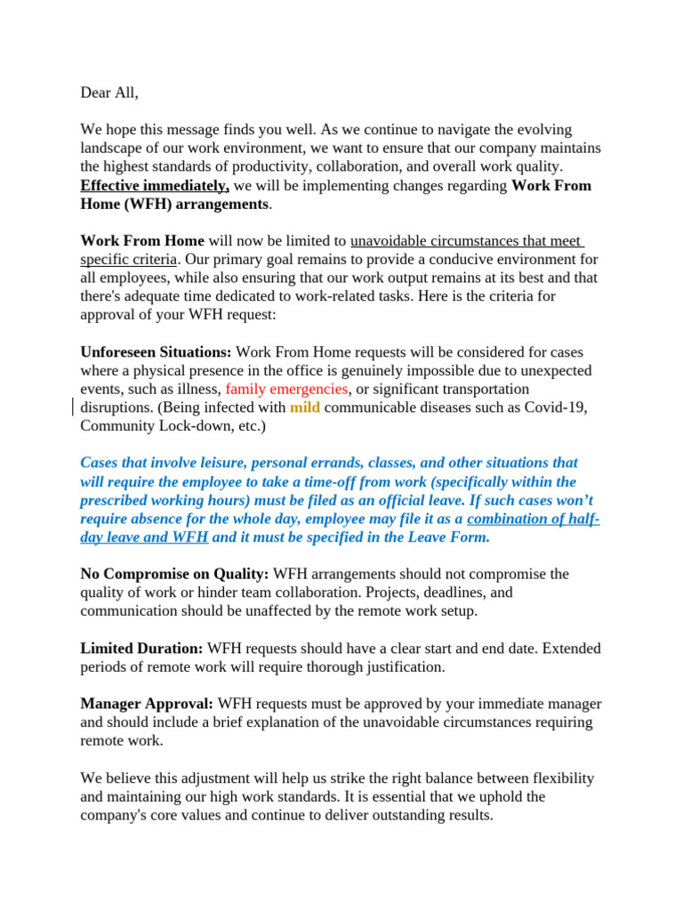 Updated Work From Home Guidelines | PDF | Business