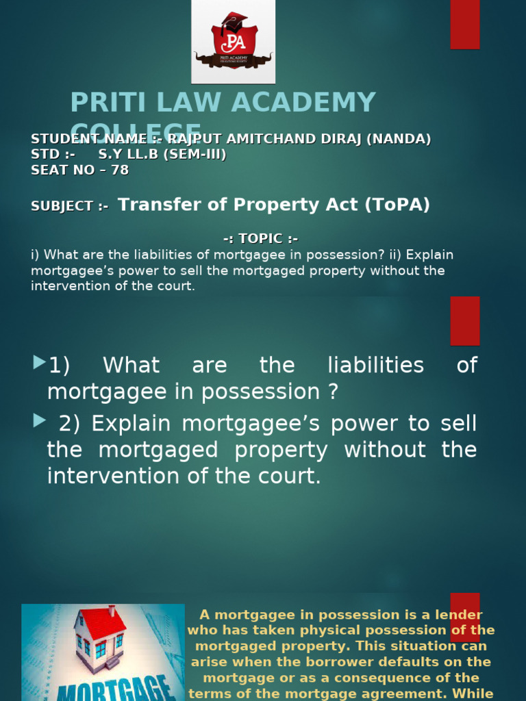 Transfer of Property Act | PDF | Legal Guardian | Mortgage Law